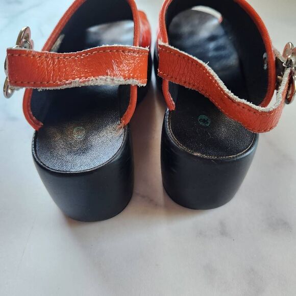 French 70s vintage glossy patent orange slingback wedge peep open toe size 12 ki - Picture 7 of 8